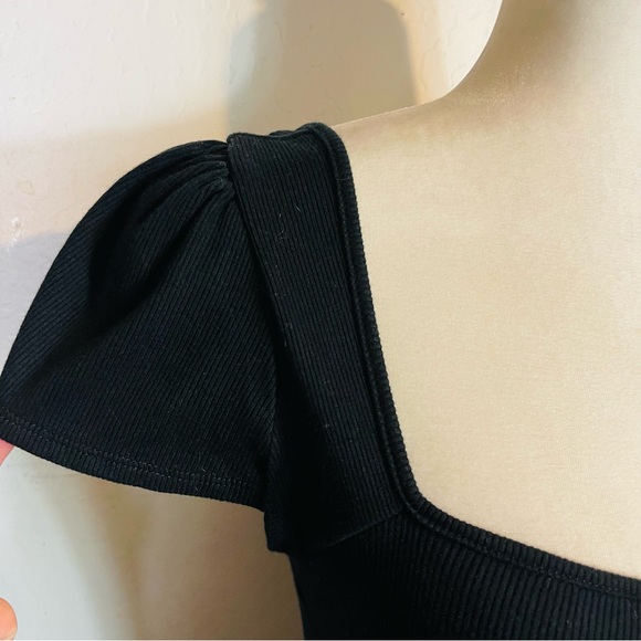 Wild Fable Size Medium M Black Mini Dress Ribbed Stretch Material Square Neck - Picture 5 of 8